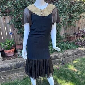 Vintage Black Chiffon Dress TLC For Display Study Parts Repair Repurposed